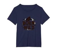Born Wild: Wolf Silhouette Nature Lover Adventure T-Shirt, Women's Plus, Navy, 2X