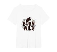 Born Wild: Wolf Silhouette Nature Lover Adventure T-Shirt, Women's Plus, White, 6X