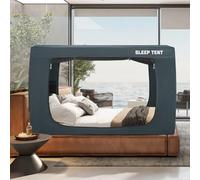 BORNA Bed Tent Full Bed Canopy for Indoor Portable Light Reducing Sleeping Canopy for Kids and Adult,Bunk Blackout Tents Breathable Privacy Space Tent Mosquito Netting for Bed(Navy Blue)