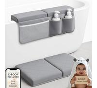 Bornealand Knee Pad for Bathing Babies of 2 inch + Foldable Stool - Extra Thick Kneeling Pad for Bathing Baby - Bath Pads for Knees Baby - Bath Kneeler - Elbow and Knee Pads for Bathtime (Grey)