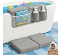 Bornealand Knee Pad for Bathing Babies of 2 inch + Foldable Stool - Extra Thick Kneeling Pad for Bathing Baby - Bath Pads for Knees Baby - Bath Kneeler - Elbow and Knee Pads for Bathtime (Grey)