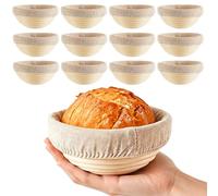 BORNERWHITE 5 Inch Banneton Bread Proofing Basket Set of 12 with Linen Liner Cloth Mini Banneton Basket Proofing Baskets for Traditional Sourdough Bread Bakery Bowls for Professional & Home Bakers