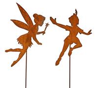 Bornhöft Peter Pan and Tinkerbell Garden Stake Metal Rust Garden Decoration Patina Rusty Flower Bed Stake 110 cm