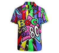 Bornore Mens Shirts 80s 90s Vintage Outfit Button Up Hawaiian Shirt Funny Party Beach Costumes, Rainbow-back to 80s, XXXXL