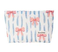 BornSiiren Quilted Makeup Bag 1-8, Bow Blue Stripe, 10x7x2in, Bow Blue Stripe