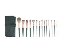 BOROCO 14 Pcs Makeup Brush Set Concealers Eye Shadows Foundation Powder Brushes Set for Sensitive Skin with PU Bag Green