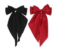 BOROCO 2pcs Long Tail Hair Bowknot Super Cute Accessories Soft Oversized Long Tail Bow Black Red