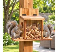 BOROCO Eichhörnchen-Futterspender aus Holz, großes Fassungsvermögen, stabile Konstruktion, Futterspender für Mais, Erdnüsse, Nüsse, Hinterhof, Garten
