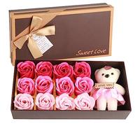 BOROCO Rose Flower Plush Bear Soap Flower Bouquet Romantic Gift Set With Elegant Box For Valentine's Day Mother's Day Anniversary Wedding Birthday Christmas Red Pink Purple Blue (pink gradient)