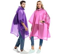 Borogo 2 Pack Rain Ponchos for Adults Reusable - Raincoats Survival Emergency Heavy Duty Rain Coat with Drawstring Hood Purple&Pink