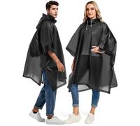 Borogo 2 Pack Rain Ponchos for Adults Reusable - Raincoats Survival Emergency Heavy Duty Rain Coat with Drawstring Hood Black