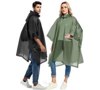 Borogo 2 Pack Rain Ponchos for Adults Reusable - Raincoats Survival Emergency Heavy Duty Rain Coat with Drawstring Hood Black&Green