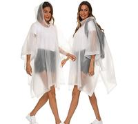 Borogo 2 Pack Rain Ponchos for Adults Reusable - Raincoats Survival Emergency Heavy Duty Rain Coat with Drawstring Hood White
