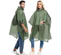Borogo 2 Pack Rain Ponchos for Adults Reusable - Raincoats Survival Emergency Heavy Duty Rain Coat with Drawstring Hood Military Green