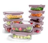 BOROHOUSE 10-Pack Glass Food Storage Containers with Tempered Lids - Borosilicate, Airtight, Oven-Safe (-20℃~510℃), BPA-Free,1040ml& 370ml, Leak-Proof, Dishwasher Safe（Pink）