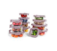 BOROHOUSE 12-Pack Glass Containers with Tempered Glass Lids - High Borosilicate Meal Prep Containers, Airtight & Stackable - Microwave, Oven & Freezer Safe -20℃~510℃（Pink）