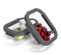 BOROHOUSE 2-Pack Glass Food Storage Containers with Tempered Lids (630ml/2.7cup) - Airtight Snap Lock, Microwave & Oven Safe (-20°C~510°C), Freezer to Baking Dish, BPA-Free, Gift Box（Gray）