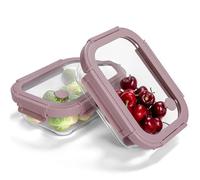 BOROHOUSE 2-Pack Glass Food Storage Containers with Tempered Lids (630ml/2.7cup) - Airtight Snap Lock, Microwave & Oven Safe (-20°C~510°C), Freezer to Baking Dish, BPA-Free, Gift Box（Pink）