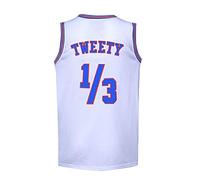 BOROLIN Mens Basketball Jersey 1/3 Tweety Space Jersey 90s Sports Shirts Hiphop Party Clothing, White, S