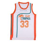 BOROLIN Mens Basketball Jersey #33 Jackie Moon Flint Tropics 90s Movie Shirts, White, XL