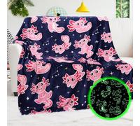 BORORO Glow in The Dark Axolotl Blanket - Pink Axolotl Gifts Toys for Kids Girls Ages 3-12 Years Old Birthday, Lightweight Soft Salamander Throw Blanket for Sofa Bed Camping Bedroom Decor 50x60 inch