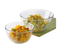 Borosil Borosilicate Glass Mixing & Serving Bowls, Microwave Safe Bowls, Clear (Set of 2 (1.3 L + 2.5 L))