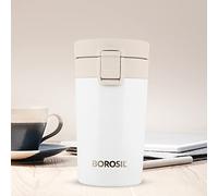Borosil Coffeemate Insulated Mug, Vacuum Insulated Travel Coffee Mug with Lid, 8 Hours Hot and 14 Hours Cold, 300 ml, White, Stainless Steel