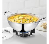 Borosil Cookfresh 4.9L Triple Layer Stainless Steel Deep Kadhai | 11 Inch Kadai for Deep Frying | Gas Induction Compatible | Uniform Heat Distribution | SS304 Wok