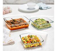Borosil Glass Baking Dish Set with Lids, Square, Microwave & Oven Safe, 500ml + 800ml + 1.6L, Transparent