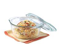 Borosil Glass Casserole Oven and Microwave Safe Serving Bowl with Glass Lid, 1.75L, Transparent, 1 Piece Deep Round Casserole