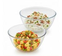 Borosil Glass Mixing & Serving Bowls, Oven & Microwave Safe Bowls, Set of 2 (900 ml, 1.3 L), Borosilicate Glass, Clear