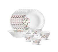 Borosil Gourmet Dinnerware Set For 6, 19 Pieces, White Dinner Plates and Bowls Sets, Chip Resistant Tempered Opal Glass, Stain Resistant, Dishwasher & Microwave Safe Dinner Set For Gifting, Serves 6