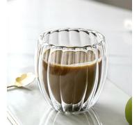 Borosilicate Glass Coffee Mugs - Vertical Stripe, Double Walled, Insulated Egg Shaped, Clear, No Handles for Cappuccino, Latte, Tea, Milk