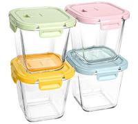 Square Glass Food Storage Containers with Lids, 4 Cup Borosilicate Glass Meal Prep Bowl, Microwave & Freezer Safe Jars, Small Soup Containers for Salad, Fruit, Lunch, Ice Cream, Travel (32 oz, 4 Pack)