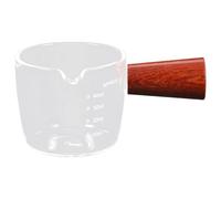 Borosilicate Glass Milk Frothing Cup with Wooden Handle for Kitchen | Sharp Spout, Food Grade Safe Heating Use, Smooth Surface, for Cream and Ice Cream Servings