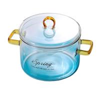 Borosilicate Glass Saucepan - 900ml Gradient Transparent Frying Pot with Heatproof Handles and Cover | Stylish Handmade for stovetops Milk Heating, Pasta Sauce Simmering, Noodles Boil, Soup Prep, Dail