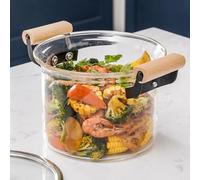 Borosilicate Glass Saucepan with Wooden Handle - Heat-Resistant Simmer Pot for Soup, Vegetables, Fruit Salad, Instant Noodles, and Baby Food