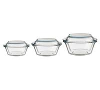 Borosilicate Glass Set of 3 Casseroles, Oven and Microwave safe Sering Bowl with Glass Lids Capacity 0.5 l, 1.0 l & 1.5 Lt