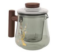 Borosilicate Glass Teapot Set with Infuser, Lid and Wooden Handle | Design, Includes Matching Cup, Stay-cool Grip Helps Prevent Spills, Suitable for Herbal Tea Ceremonies