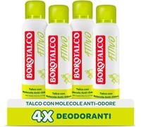 Borotalco, Active Deodorant Spray Yellow, Talc with Odour-Inhibiting Molecules, Fresh Effectiveness, 48-Hour Effectiveness, Alcohol-Free, Fragrance of Cedar and Lime - 4 Pieces of 150 ml - Exclusive