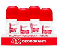 Borotalco, Intensive roll-on deodorant with talcum with active crystals, sweat, alcohol-free, powder fragrance, 72h effectiveness - 4 x 50 ml - exclusive to Amazon