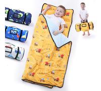 BORPRES-Toddler-Nap-Mat-Nap-Mats-for-Preschool-Daycare Boys Girls,Kids Sleeping Mat with Removable Pillow and Blanket,Extra Thick Large Slumber Bag for Travel Camping,Gold Excavator.