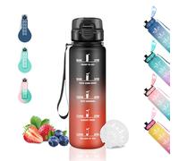 Borraccia 500ml Kids Water Bottle with Time Scale Graduated Water Bottle Easy Clean Drinking Schedules for School, Camping, Travel, Office, Black and Red