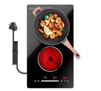 Borrallio 2 Ring Electric Hob, Ceramic Hob 2 Burners, 3000W Plug in & Countertop Electric Hob, Slider Control, 9 Heating Levels, Timer, Child Lock, Residual Heat Indicator, Black Glass