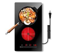 Borrallio Double Burner Electric Hot Plates for Cooking, 110V Plug in Portable Electric Stove Top, 12 Inch Countertop & Built -in Radiant Ceramic Glass Cooktop with Silder Contorl, 2000W