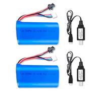 BORSCELLOR 2PCS Li-Ion Battery 7.4V 2000mAh 15C 2S SM-2P plug Rechargeable high-capacity battery with 2 USB chargers for RC Cars, RC Trucks, and RC Boat Cars and other devices that require a rec