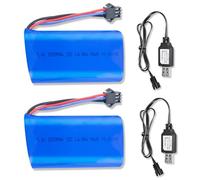 BORSCELLOR 2PCS Lithium Ion Battery 7.4V 2000mAh 15C 2S with SM-3P plug rechargeable high capacity battery with 2 USB chargers for RC cars, RC trucks and RC boat cars and other devices that requi