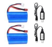 BORSCELLOR 2PCS Lithium Ion Battery 7.4V 2000mAh 15C 2S with T-plug Rechargeable High Capacity Batteries for RC Cars, RC Trucks, and RC Boats and Vehicles with 2 USB Chargers