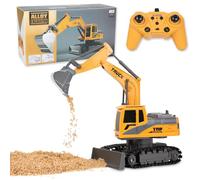 BORSCELLOR Remote Control Excavator Toys for Boys, 2 in 1 RC Digger Tractor with Bulldozer, 2.4Ghz Construction Vehicles Toys Car with Light Music for Boys 3 4 5 6 7 8-12 Year Old Kids
