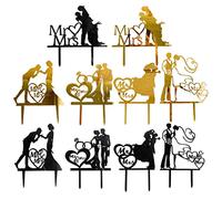 Borsgye 10 PCS Mr and Mrs Cake Toppers Bride and Groom Sign Wedding Acrylic Cupcake Topper Happy Birthday Cake Topper Engagement Cake Toppers Decorations for Various Birthday Party Anniversary - New